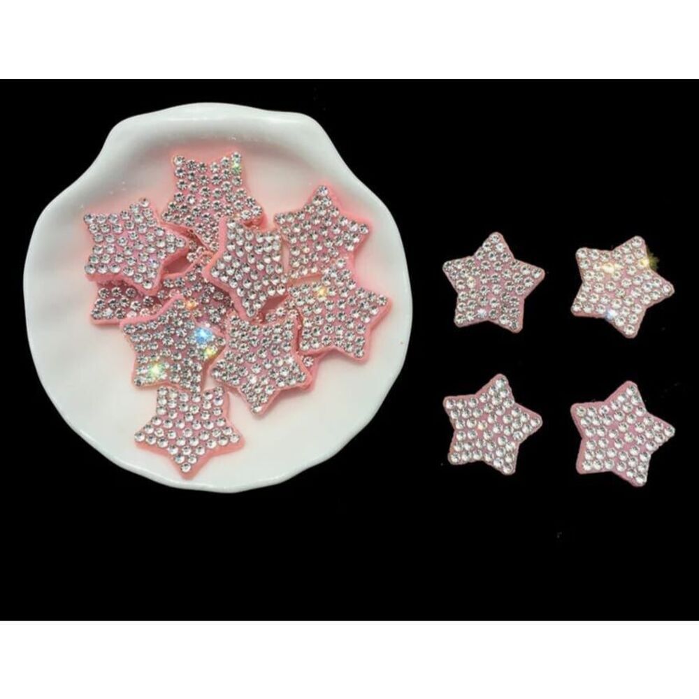 20pcs Pink Rhinestone Star Appliques Sew on Glue on 3/4 in